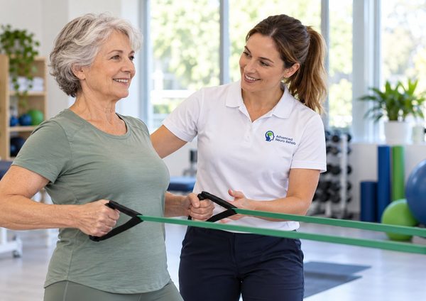 Practitioner guiding client through resistance exercise